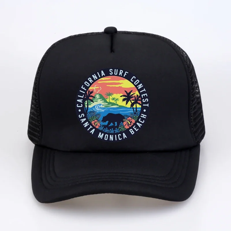 The Best Surfing Santa Monica California Women\'s Retro Style Vacation Beach sunhat Summer mesh Breathable Baseball cap