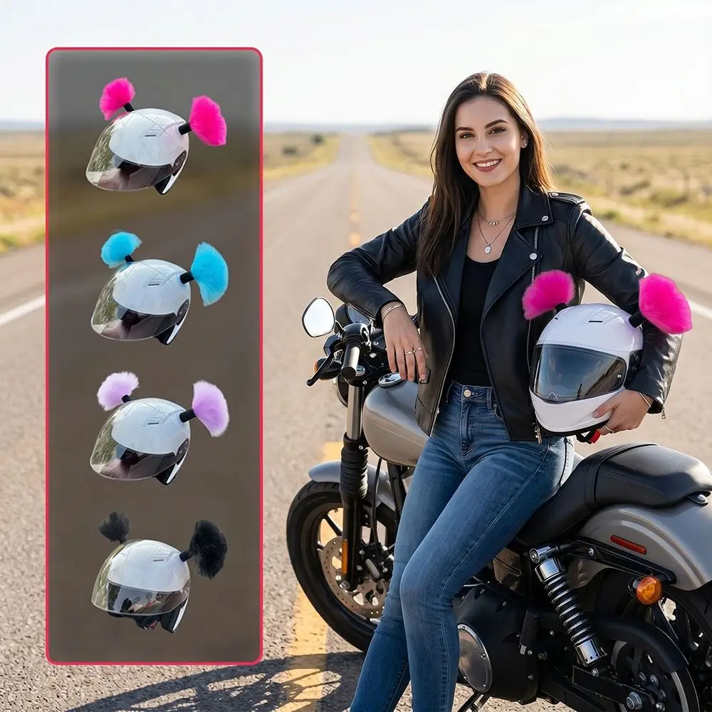 2Pcs/Set Self-adhesive Motorcycle Helmet Braids Creative Removable Motorcycle Helmet Bun Head 3D Cute