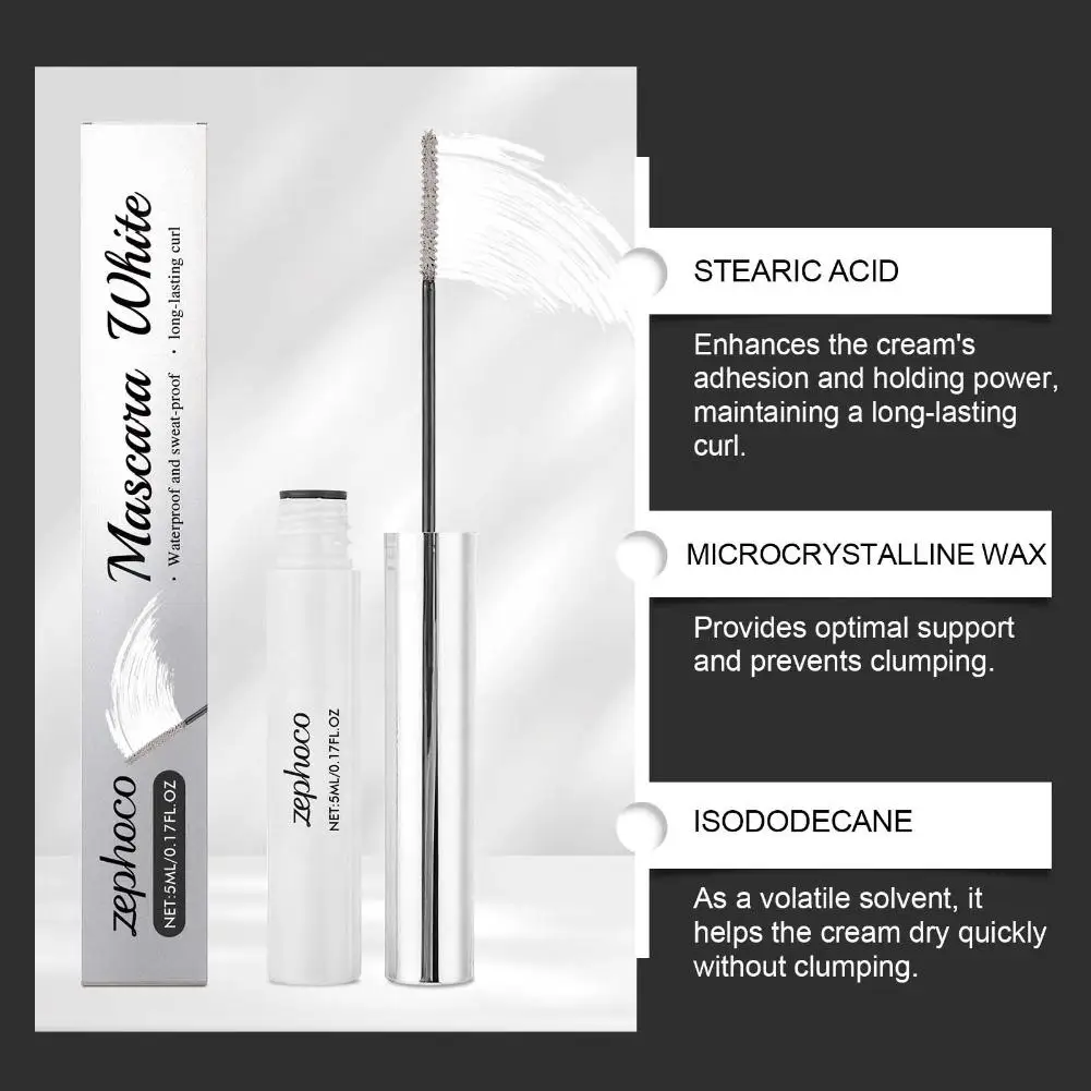 White Waterproof Curling Mascara Thick Long-lasting Waterproof Sweat-proof Makeup Party Personal Charm White 3D Curled Mascara