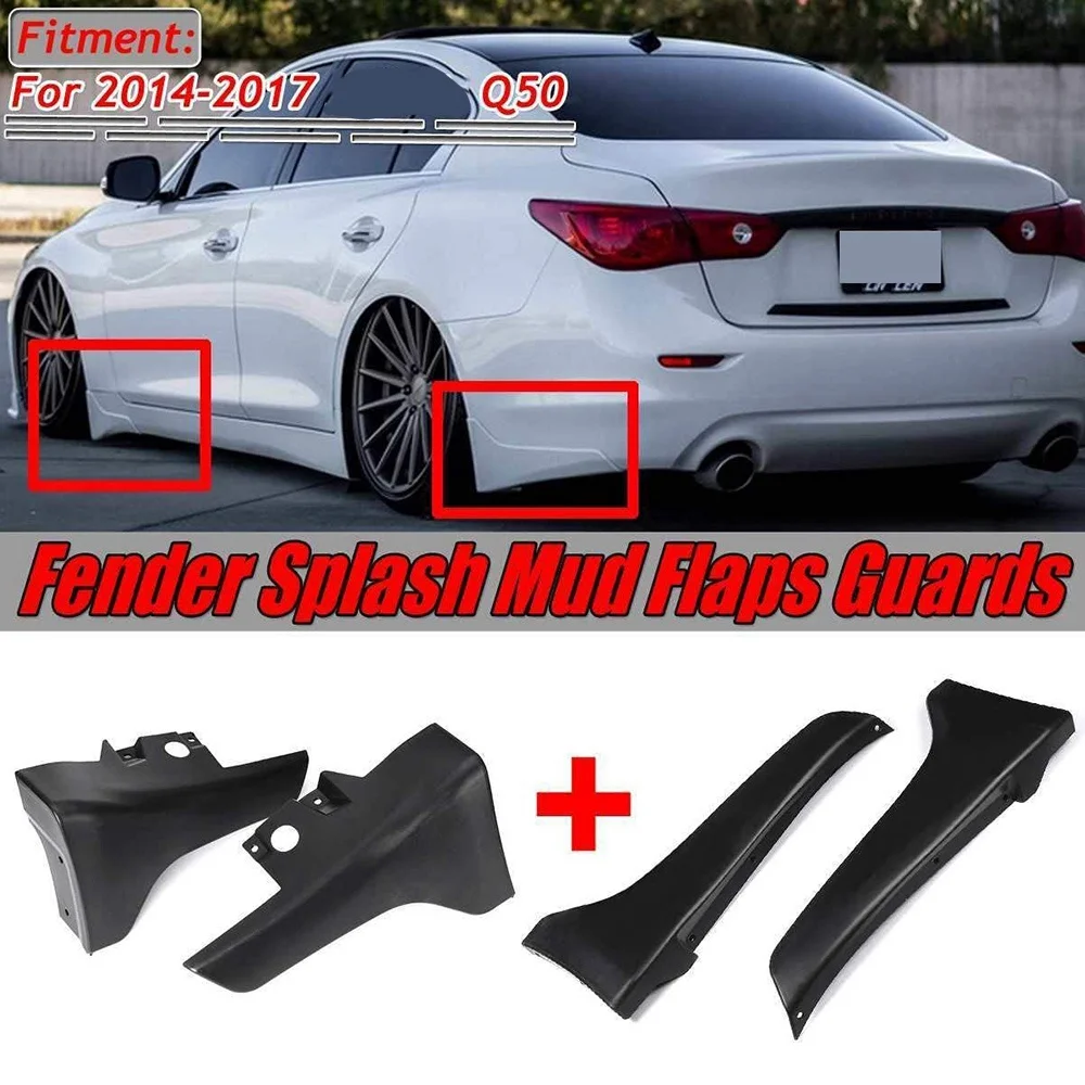 Car Bumper Lip Fender Splash Mud Flaps Guards Guard Angle Corner Protection for Infiniti Q50 2014-2017 Front + Rear