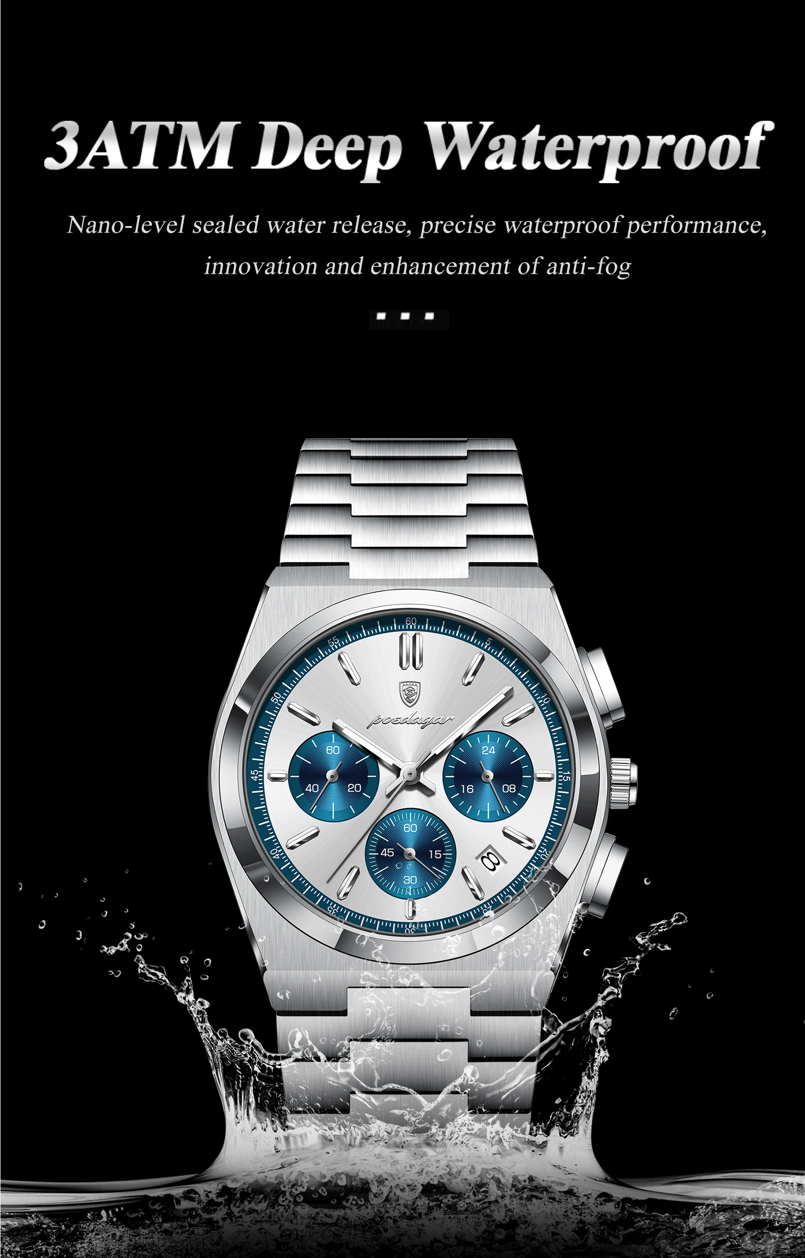 POEDAGAR Top Mode Mann Armbanduhr Chronograph Datum Edelstahl Business Männer Uhr Wasserdicht Leucht männer Quarz Uhren – Detail 11