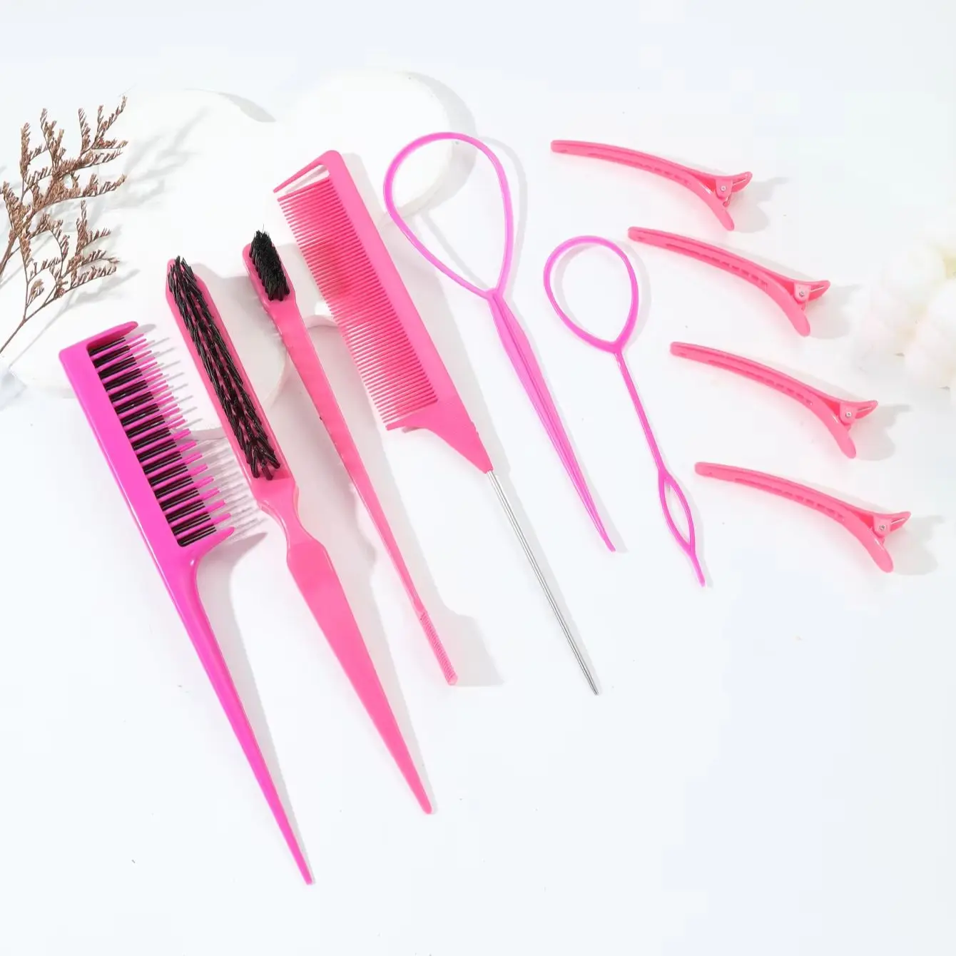 10 piece styling comb set teasing comb triple teasing comb mouse tail comb edge brushing hair tail tool weaving tool ring image 2