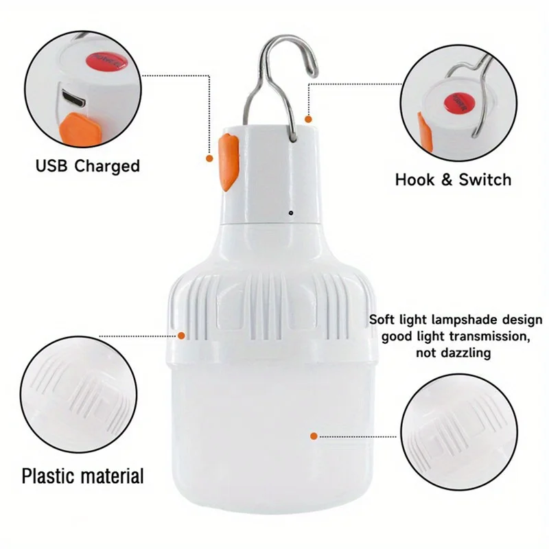 USB Rechargeable LED Tent Light, Portable Dimmable Camping Lantern for Outdoor, Emergency, Hiking, Fishing, Power Outage