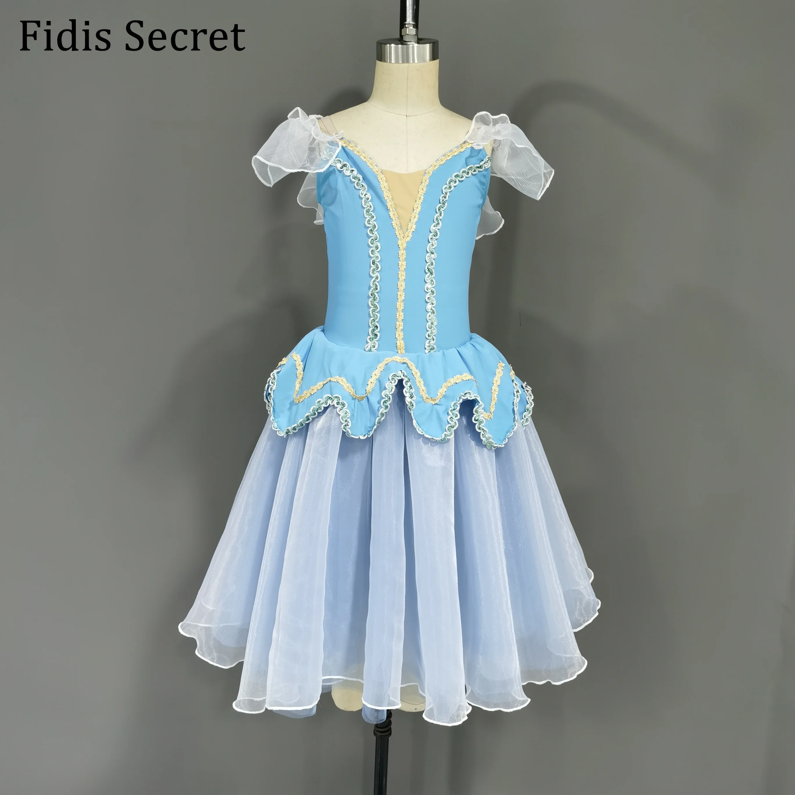 Women Sleeping Beauty Blue Long Romantic Ballet Tutu Stage Wear,Girls Ballerina Flower Fairy Princess Performance Dance Costumes