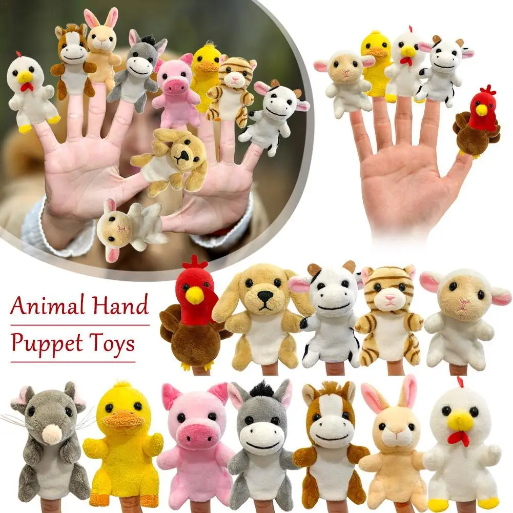 1Pc 9cm Soft Plush Animal Finger Puppets Toys Interactive Role-Playing Storytelling Prop For Kids Early Education Animal Toys