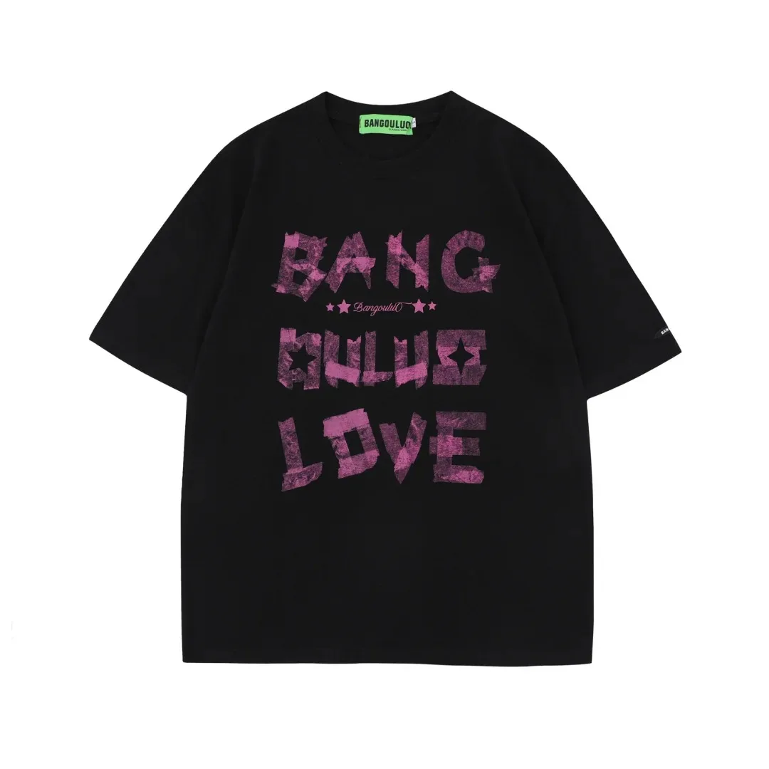 الأمريكية شارع العليا الأسود قصيرة الأكمام 2026 الصيف الرجال النساء عالية الشارع تي شيرت على طراز هاراجوكو الغنية الرجعية عادية حجم كبير #1