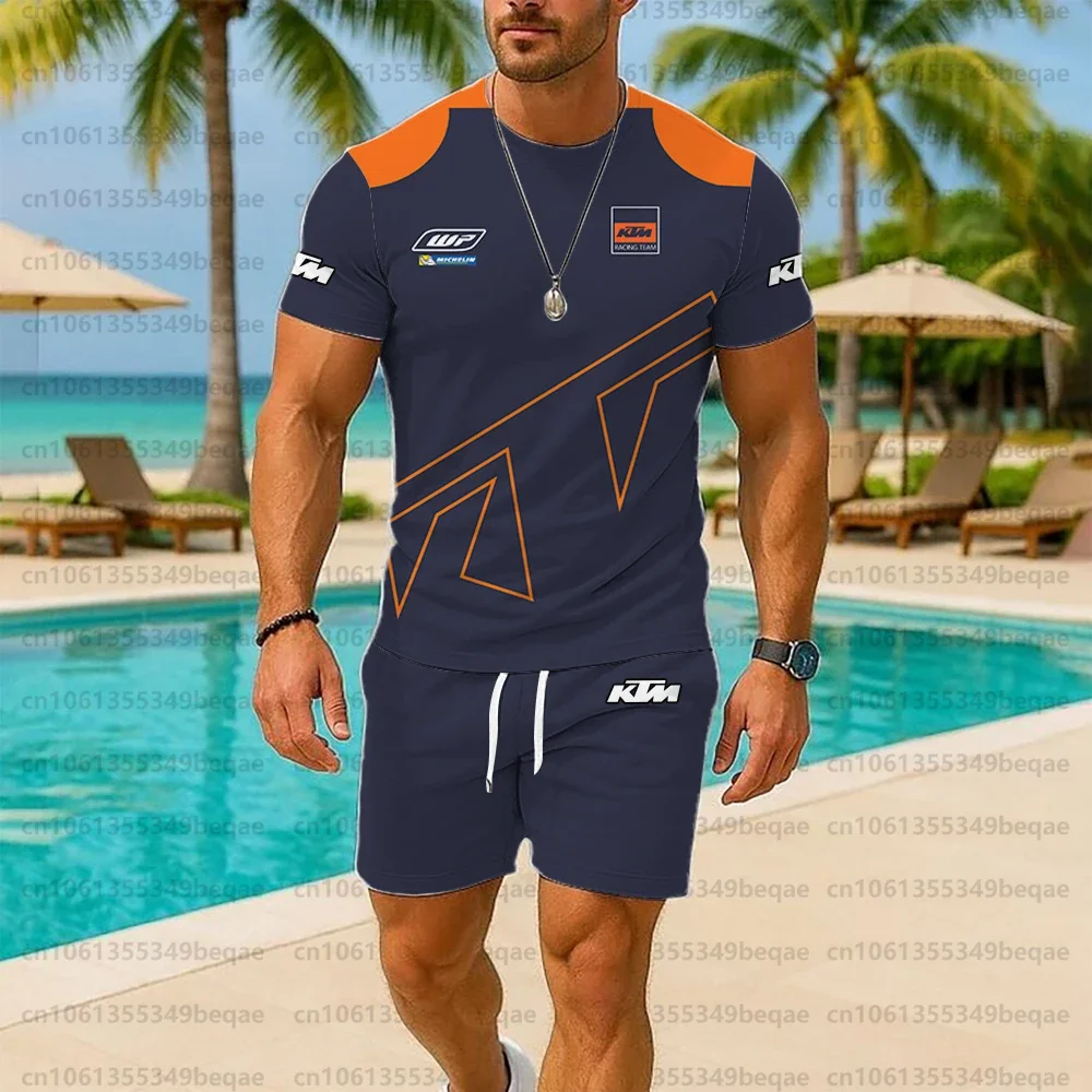 KTM رجل ملابس رياضية مجموعة صيف 2025 تنفس دراجة الملابس دراجة نارية الزي المحملة والسراويل 2 قطعة الملابس الرجالية
