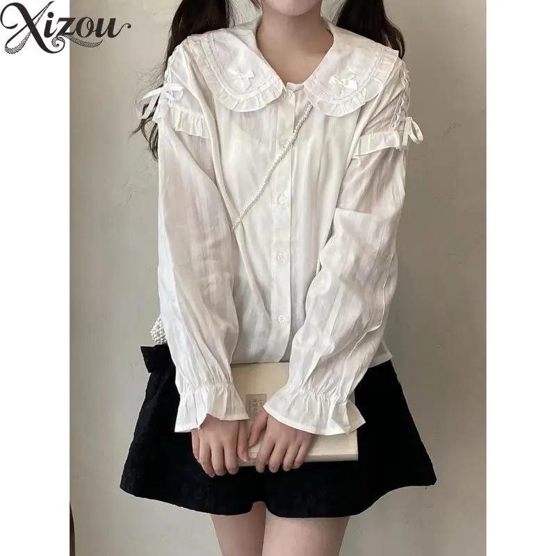 

2025 Lolita Inner Shirts Sweet Long Sleeve Bouse Japanese Style Girl White Shirt Tops for Women Fashion Elegance Blouses
