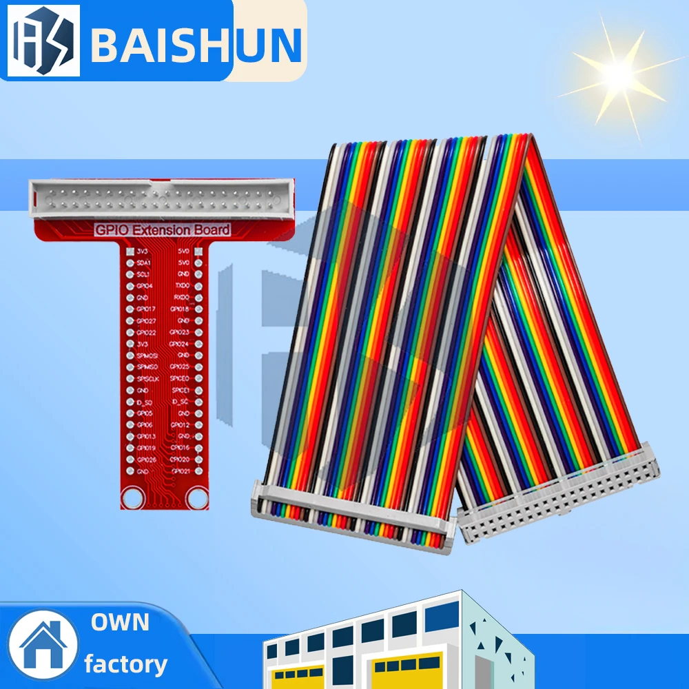 Placa de expansión GPIO Breakout en forma de T con cable plano de cinta de 40 pines de 20 cm – Compatible con Raspberry Pi 2/3 Modelo B/B+