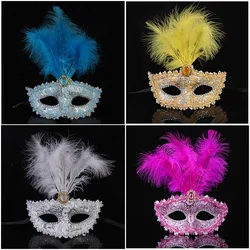 Eye Mask Carnival Halloween Masquerade Cosplay Costume Lace Applique Cloth In Feather Diamonds Princess Half Face Mask Guard