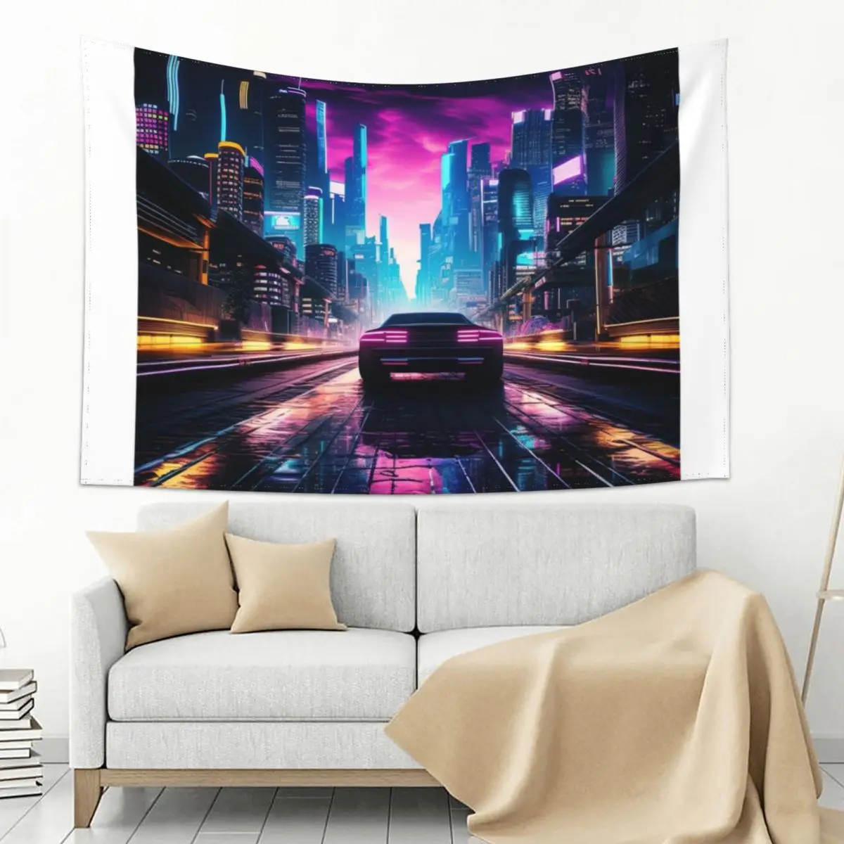 

a night drive through a synthwave Tapestry Home And Comfort Decor Wall Decoration Items Japanese Room Decor Tapestry