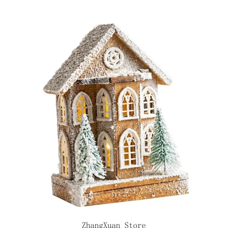 Beleuchtetes Miniatur-Schneehaus-Ornament mit weichem Licht zur Regalpräsentation, 3 x – Detail 3