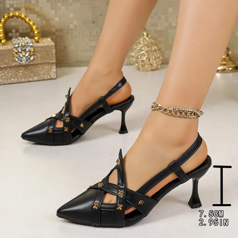 

Small Pointed Toe Hollow Mary Jane Shoes Women's One-Buckle Special-Shaped High Heels