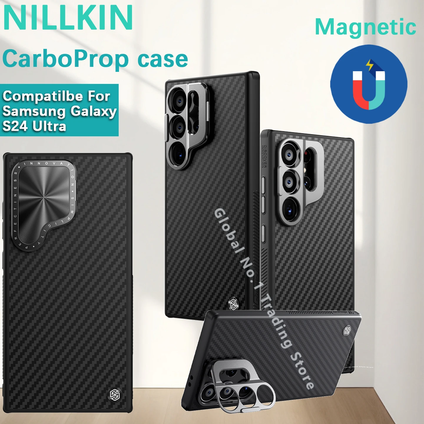 

NILLKIN совместимый для Samsung Galaxy S24 Ultra TPU + ПК CarboProp магнитный чехол держатель объектива защитный чехол чехол для телефона