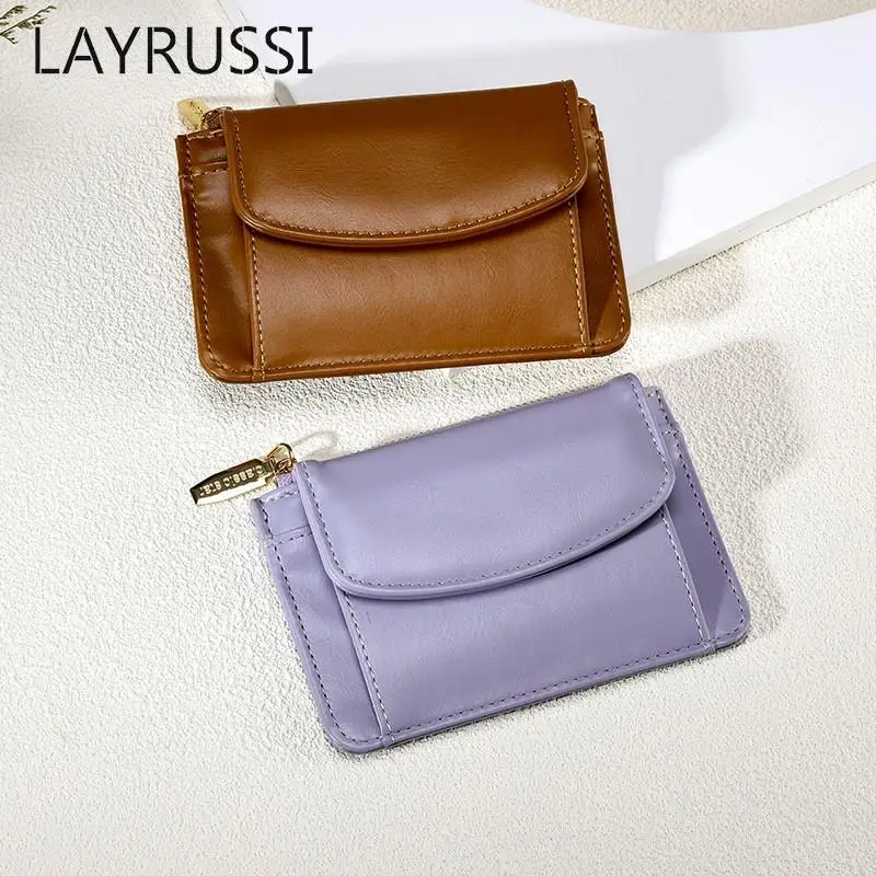 LAYRUSSI Wallet Women Leather Luxury Card Holder Clutch Retro Women Wallets Zipper Pocket Hasp Ladies Wallet Female Purse Coin