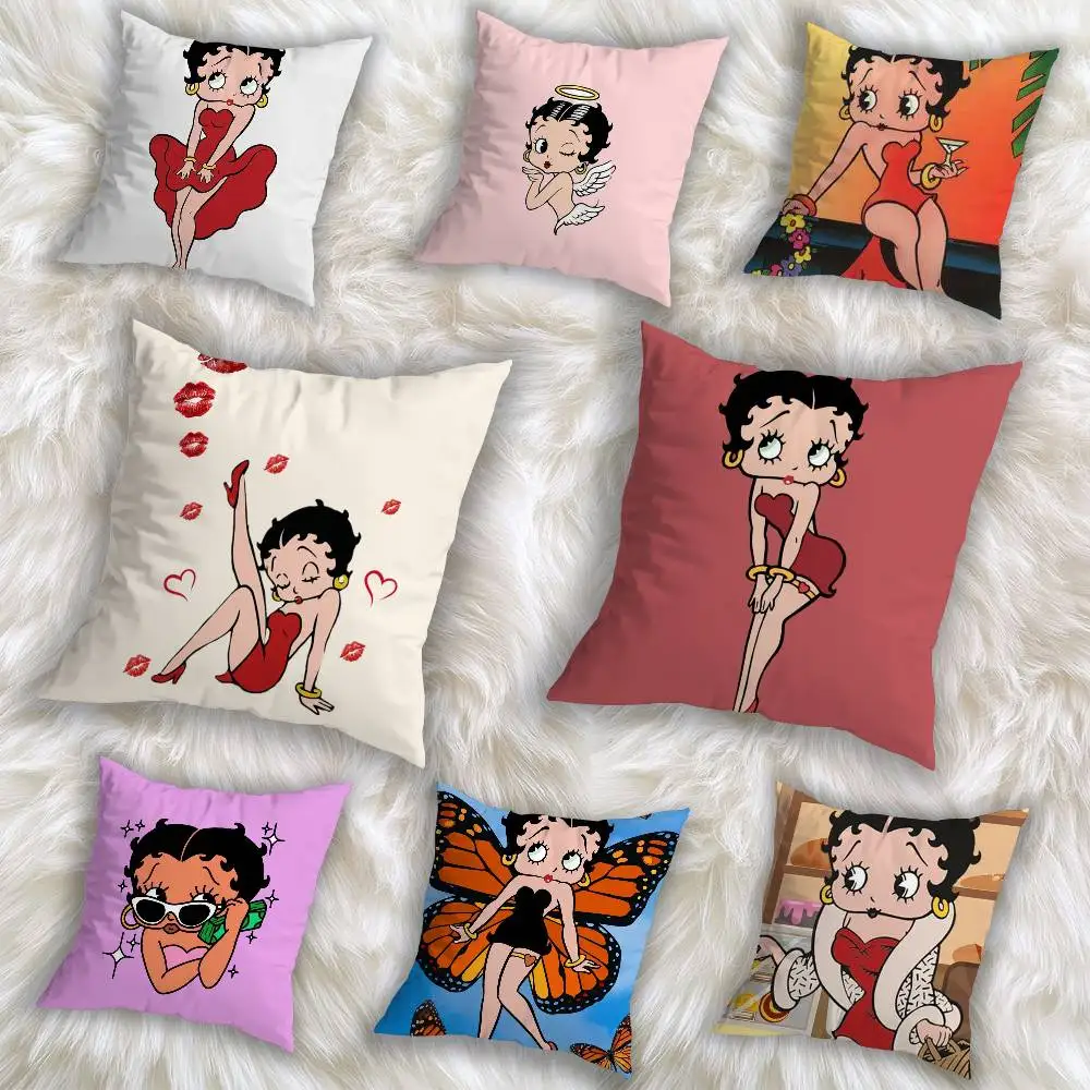 

B-Betty Boop B-BIMBO Girl Pillow Case Square Double-Sided Printing Short Plush Sofa Cushion Cover Bedroom Bedside Pillow