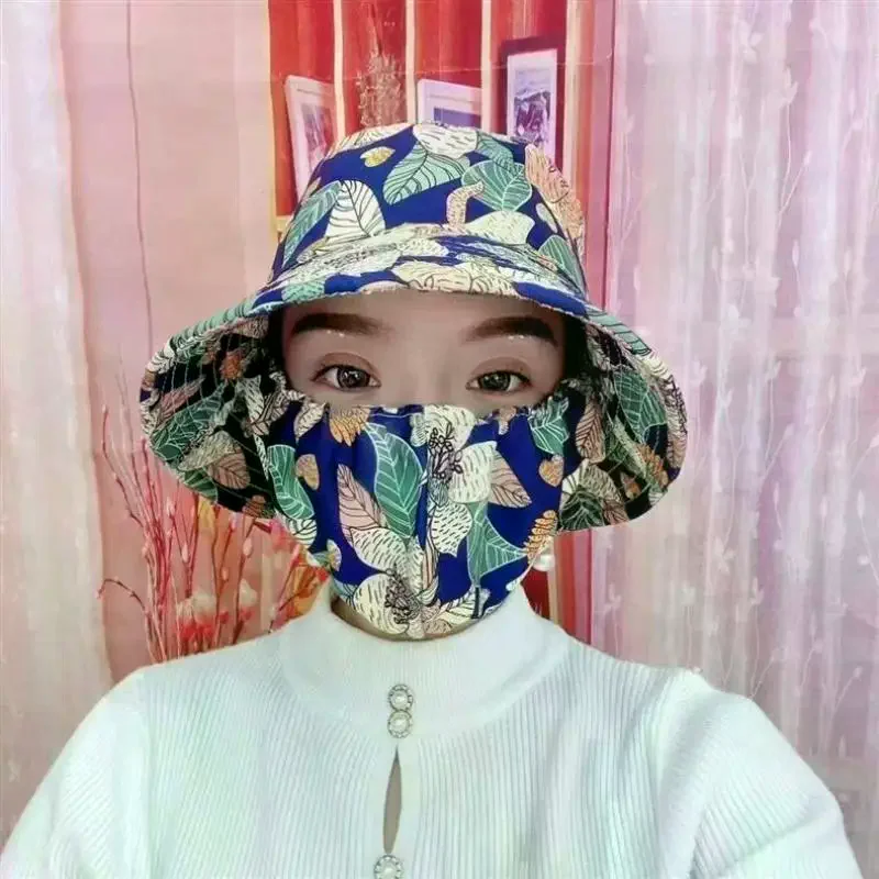 1 Pcs Summer Women Fashion Floral Bucket Hat with Mask Lightweight Sun Shade for Outdoor Hiking Travel Beach Activities