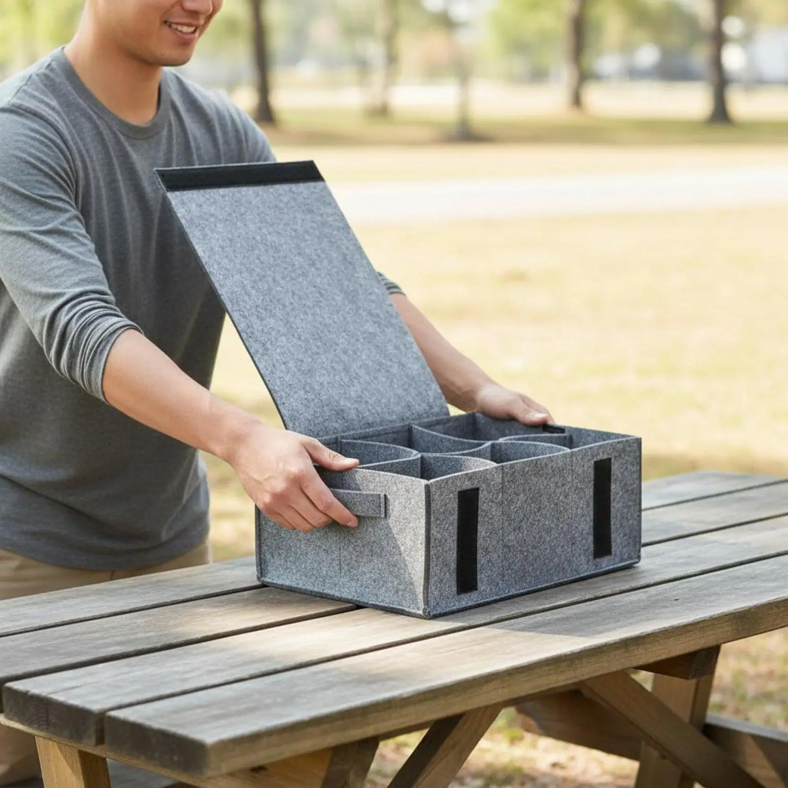 Household Felt Storage Pouch Portable Tableware Carrier Camping Kitchen Tools for Outdoor Equipment Organization view 3