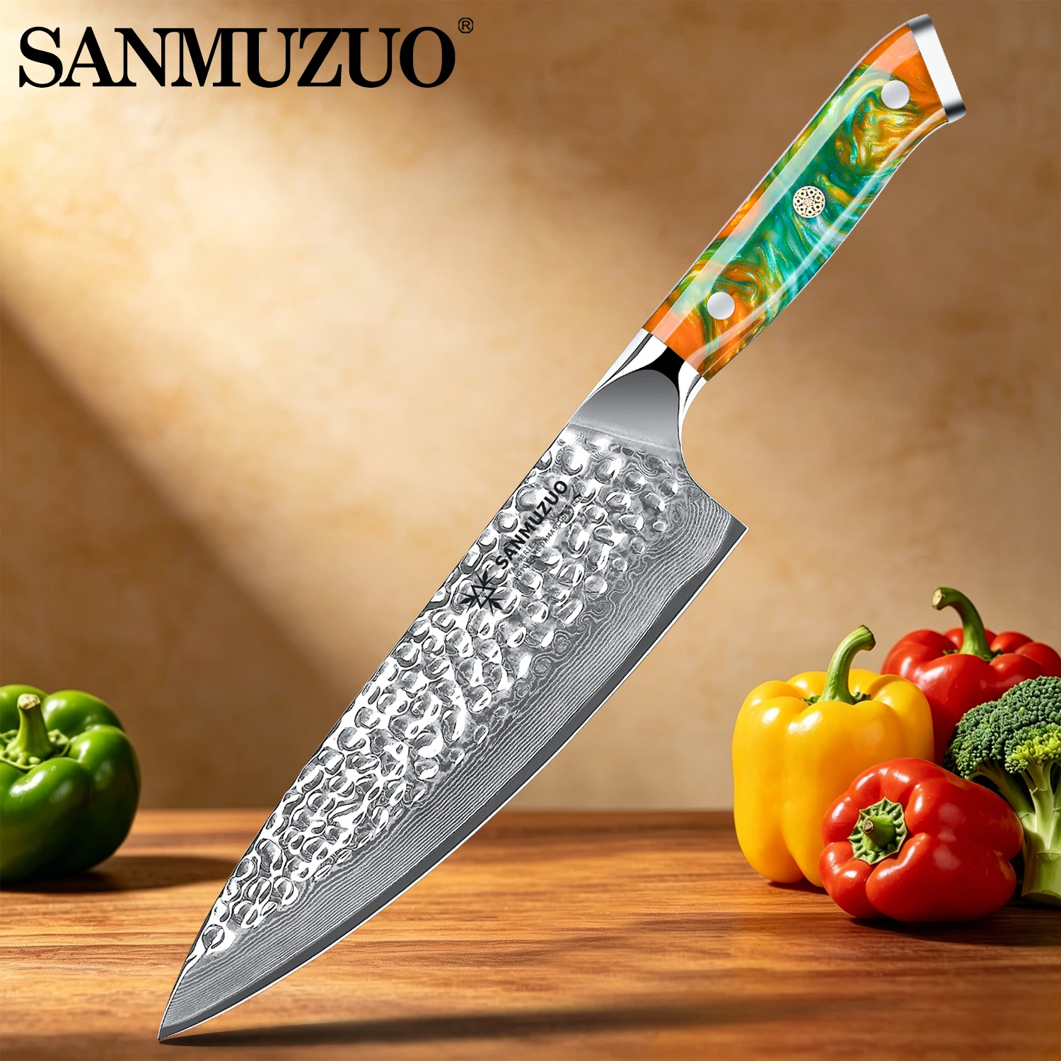 SANMUZUO 8-дюймовый нож шеф-повара — серия YAO — кухонный нож премиум-класса из дамасской стали с ручкой из смолы — подх