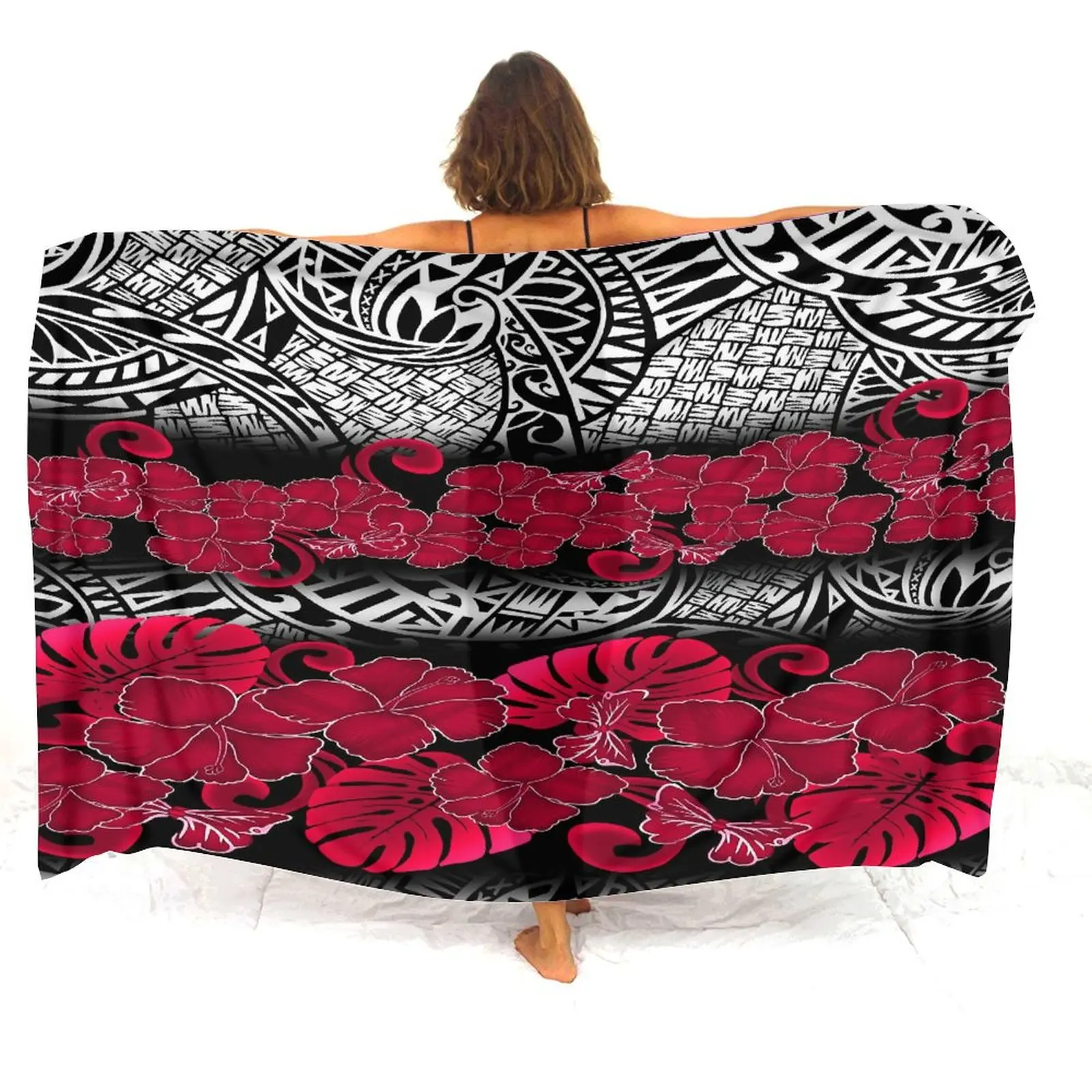 

Samoan Floral Print Polynesian Tribal Sarong Hawaiian Beach Sarong A Comfortable And Elegant Shawl Sun Protection Windproof Coat