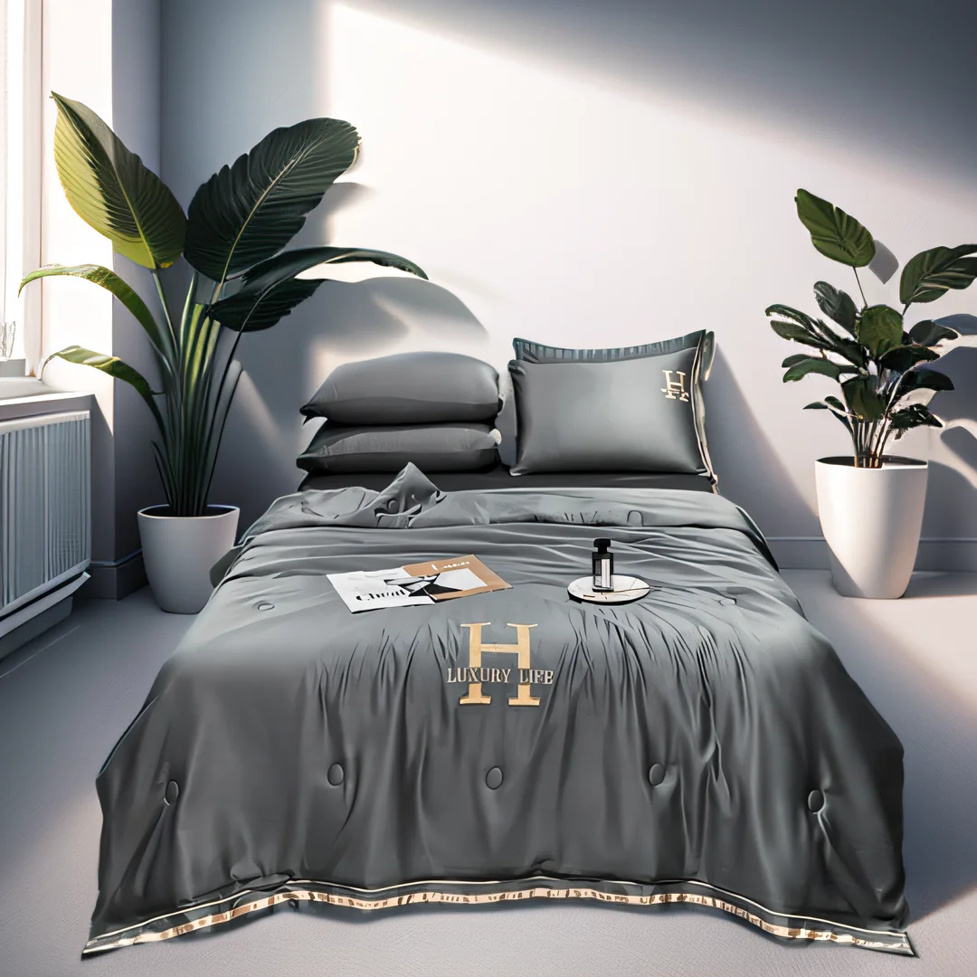 Bed Line Embroidery Bedding set Washed  Four-Piece Comfort Sets Elegant Christmas Couple Bed Sheets Set