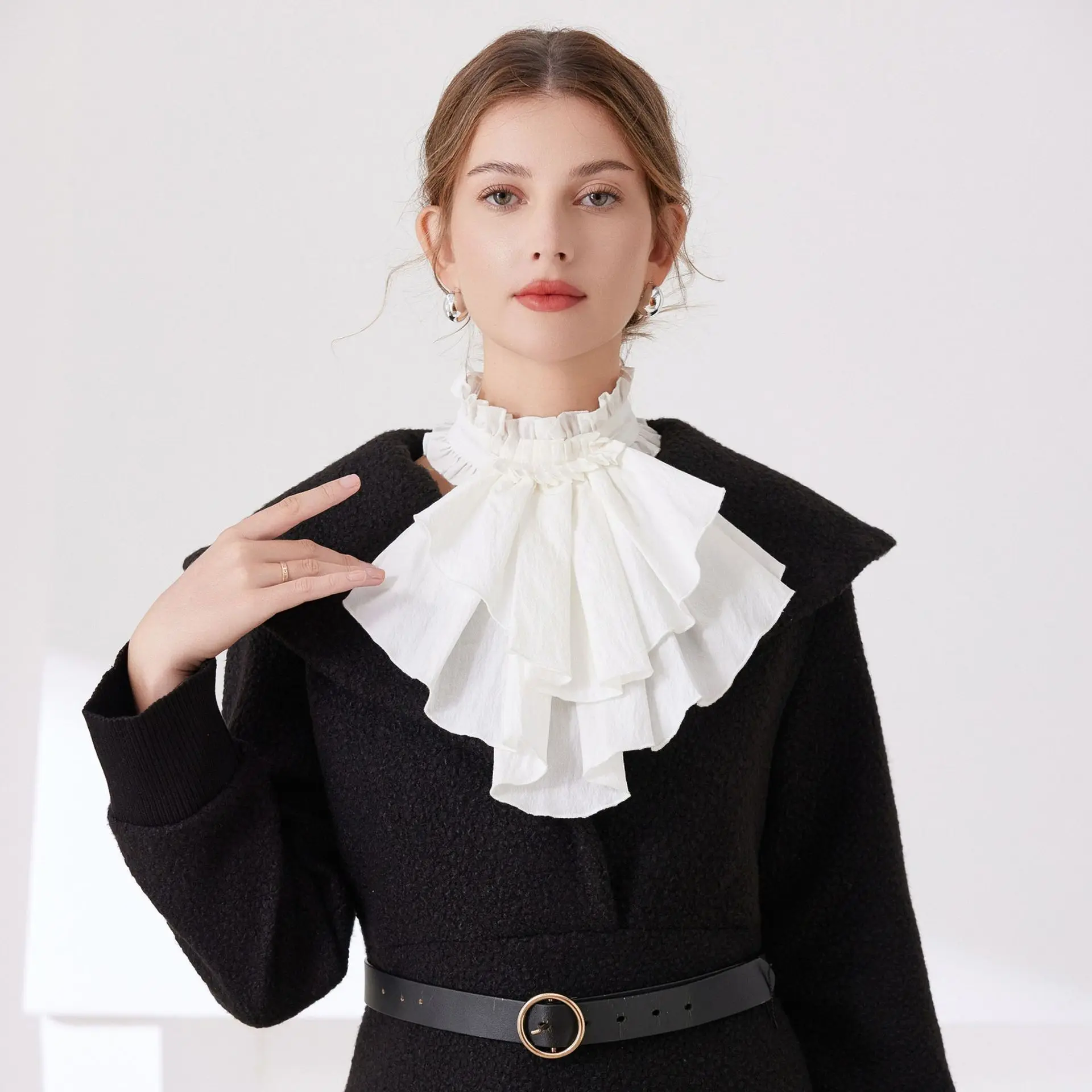 Layered Collar Classic Stand Collar Adjustable Tie-Up Collar Lightweight Cape Shawl For Themed Gathering Halloween Masquerade