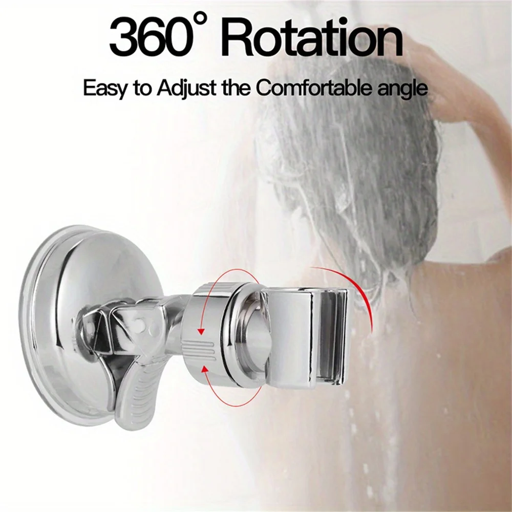 360° Adjustable Plastic Shower Head Holder Set with Suction Cup Wall Mount Bracket - Bathroom Fixture Hardware Accessories