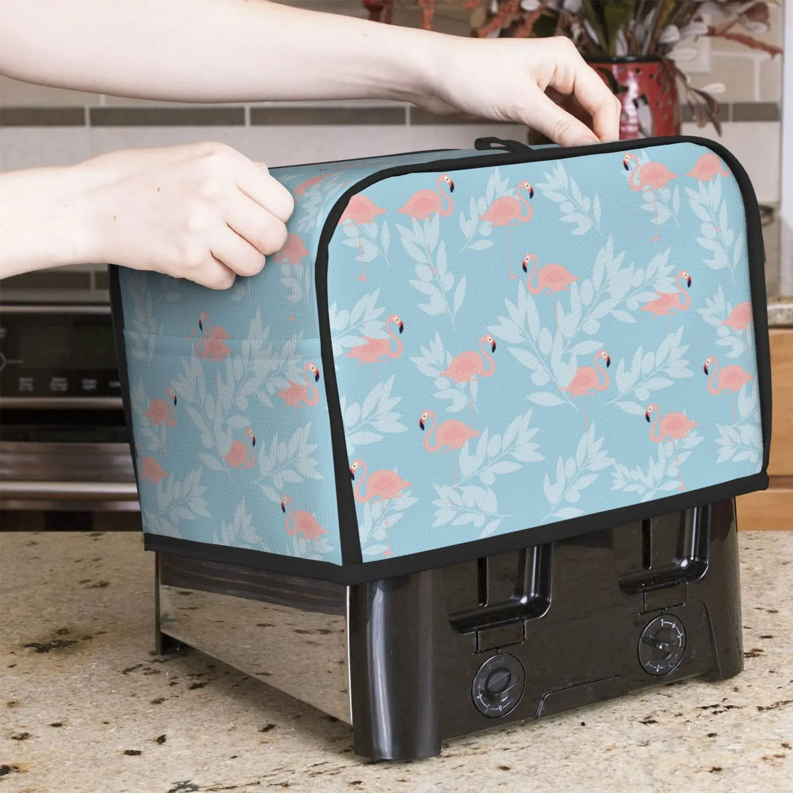 Flamingo Pattern Toaster Dust Cover Household Bread Machine Protector Cover Organizer For Most 2 Slice Toaster Bakeware Cover