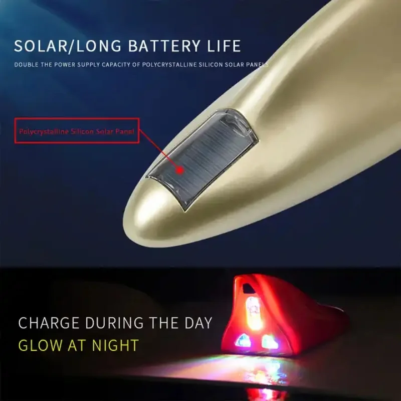 Solar Magnetic Car Antenna Anti Collision Light Shark Fin Roof Tail Flashing LED Car Warning Lights Remote Control  Accessories