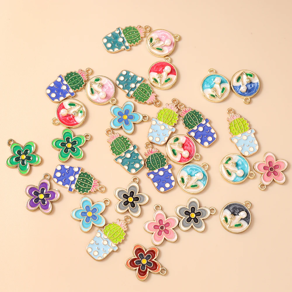 10 Stück niedliche, gemischte Pflanzenanhänger, Emaille-Blumen- und Kaktus-Anhänger für die Schmuckherstellung, Halsketten, Ohrringe, Armbänder, DIY-Bastelarbeiten, Geschenk – Detail 3