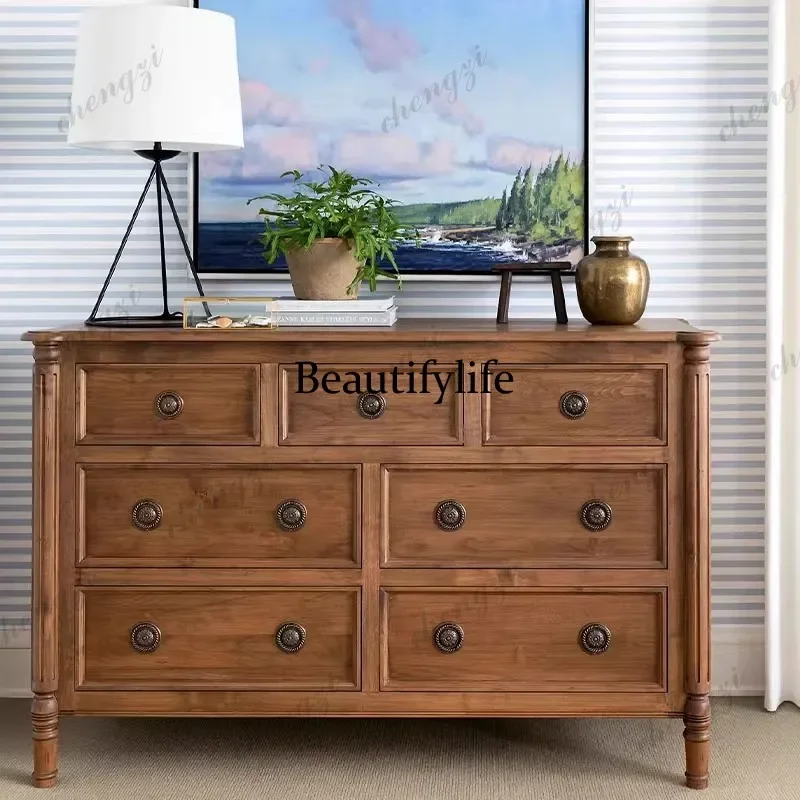 CQY American high-end seven-chest cabinet household design storage cabinet French retro solid wood locker
