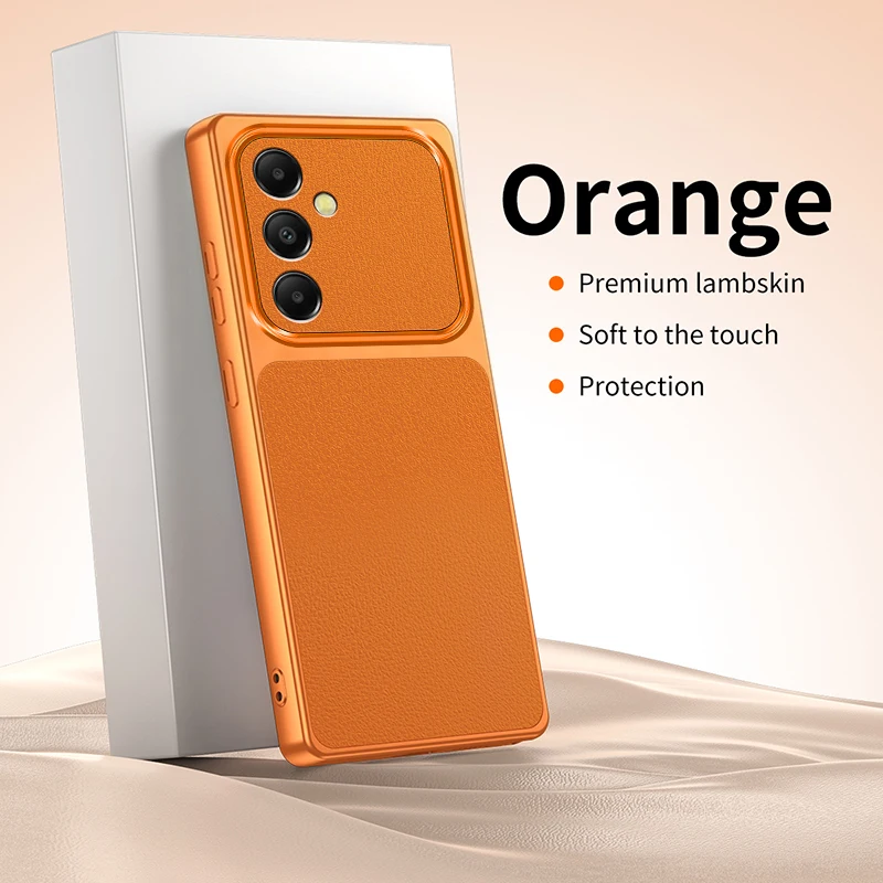 A54 Fashion Lychee Orange Pink Sliver White Black Lens Protection Phone Case For Samsung Galaxy A54 54 5G Back Cover