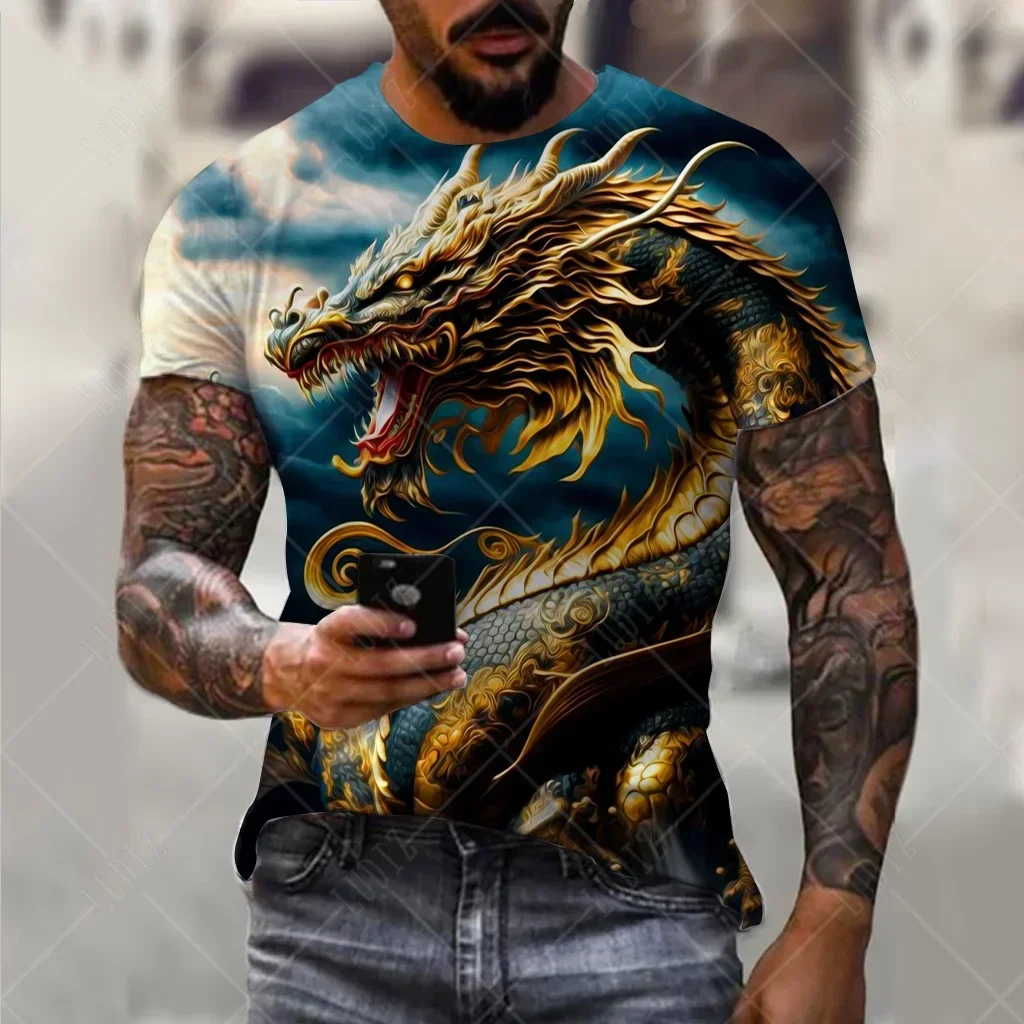 

Chinese Dragon T-shirt Vintage T Shirt Fashion Pattern Short-sleeved Oversized Streetwear 2024 New 3d Printed Mens T Shirts