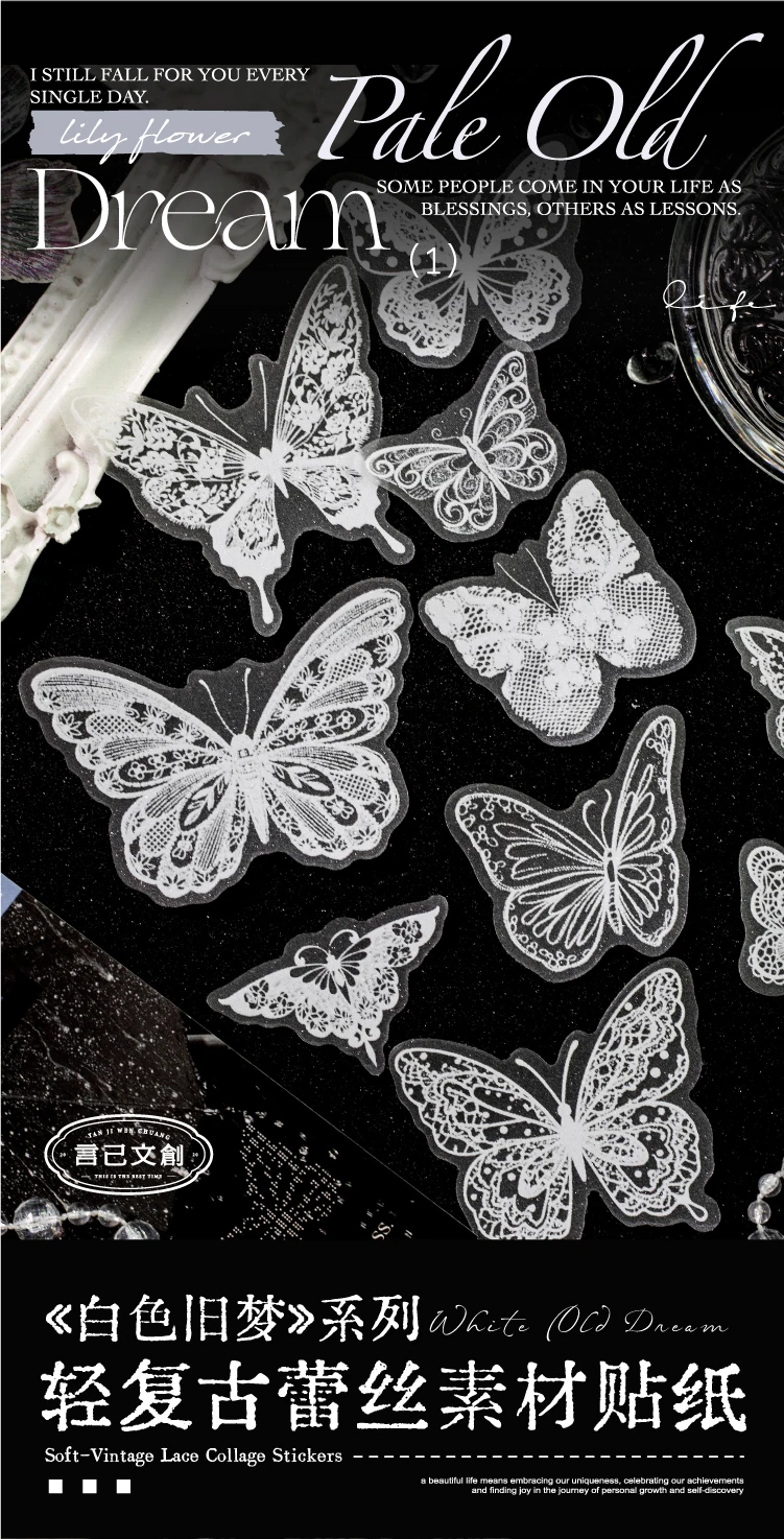Journal GO 20 Stück Leichte Vintage-Spitzen-PET-Aufkleber mit Zarten Mustern für Journaling, Scrapbooking, Planer, Karten und DIY-Bastelarbeiten – Detail 1