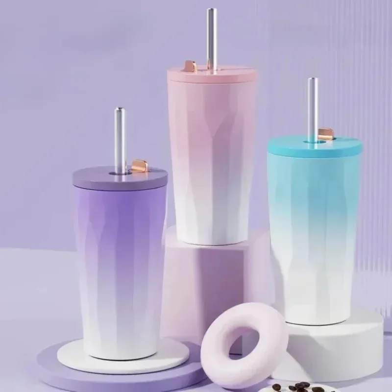 

TOPLIVING, новинка 304, двухслойная вакуумная изолированная чашка из нержавеющей стали, автоматическая отскок, присоска, чашка с градиентным ремешком, крышка для кофе