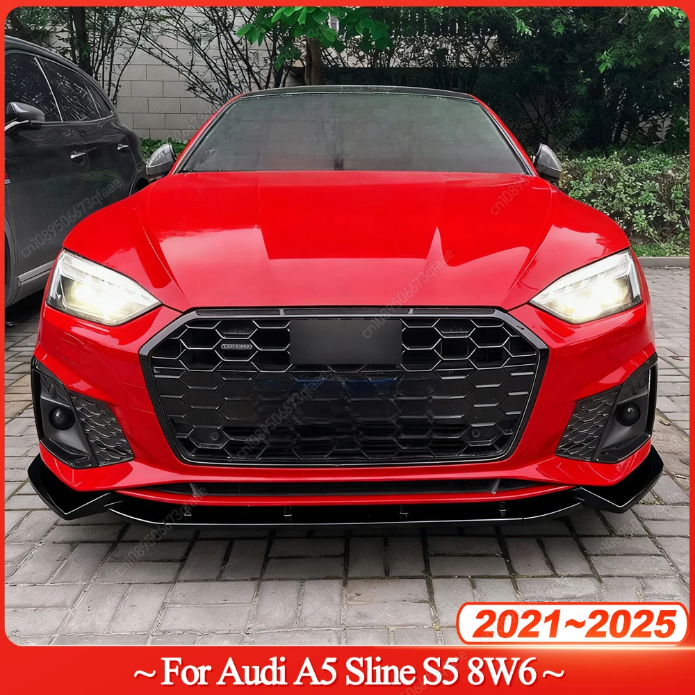

Передний бампер автомобиля, сплиттер для губ, защитный кожух, внешние тюнинговые аксессуары для Audi A5 Sline S5 8W6 2021-2025, ABS, черный