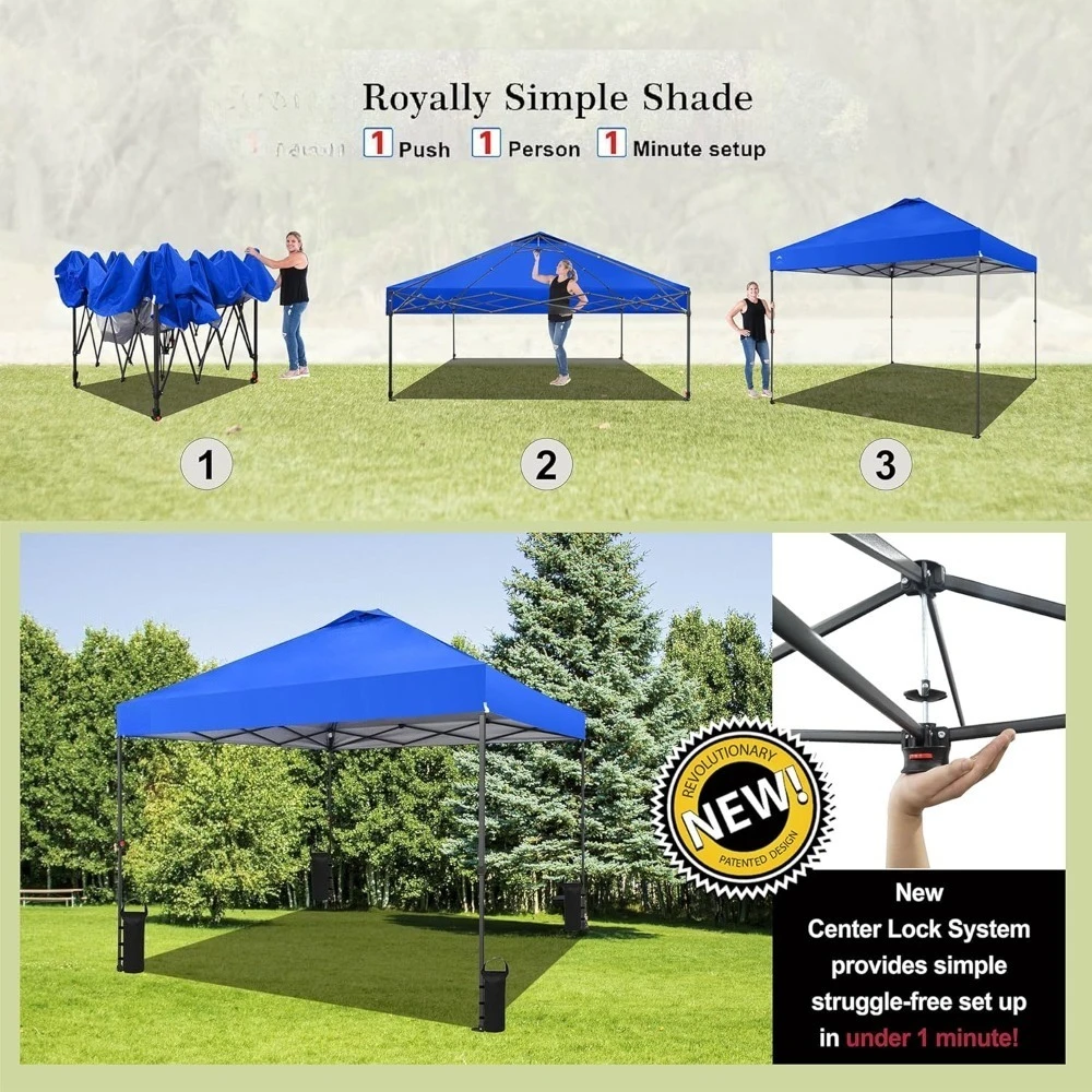 10x10 Pop Up Canopy Tent - Patented Center Lock One Push Instant Outdoor Canopy Beach Tent with STO-N-Go Bag 8 Stakes & 4 Sand