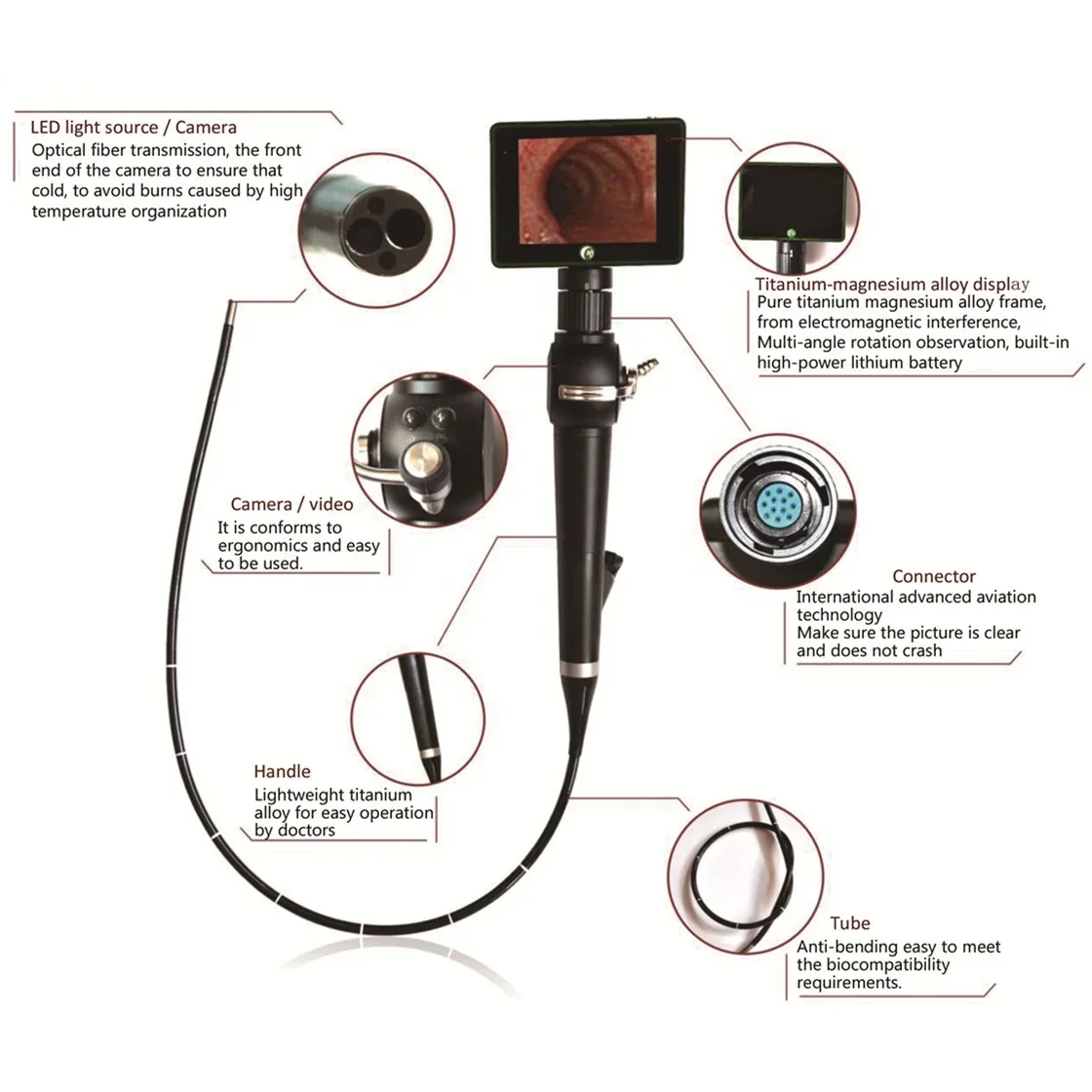 Portable 3.5 Inch Display bronchoscope with 2.4mm suction channel flexible fiber video bronchoscope/laryngoscope