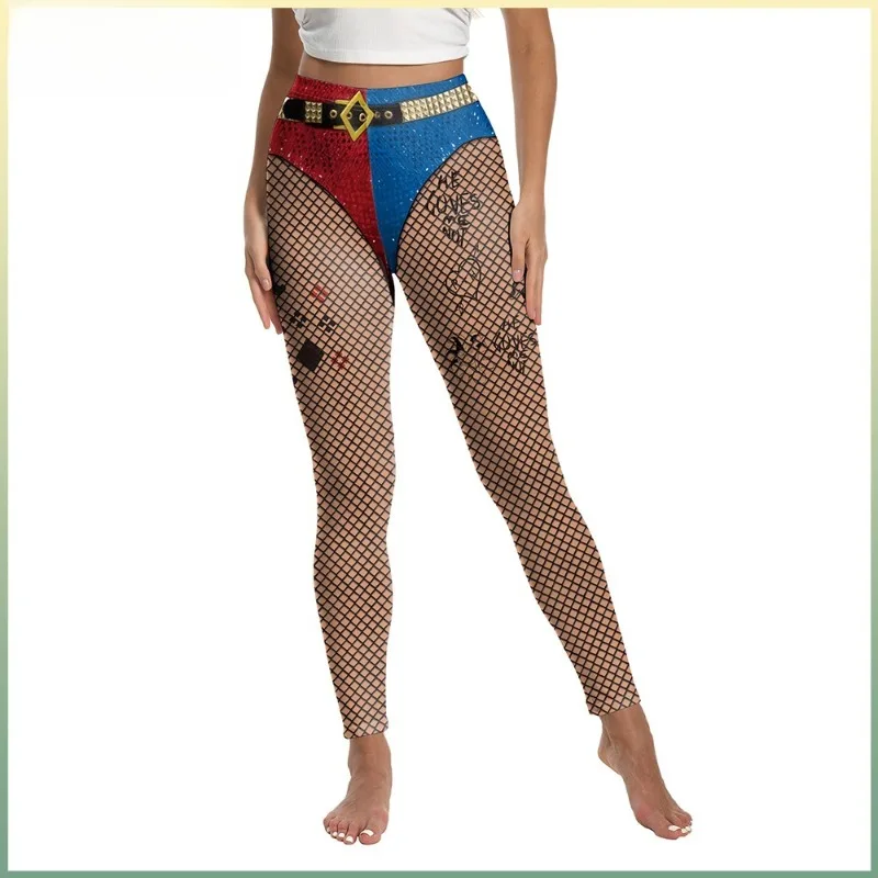 New Cosplay Costume Movie Print Fishing Net Striped Leggings Halloween Theme Party Role Playing Outfits for Adult Women