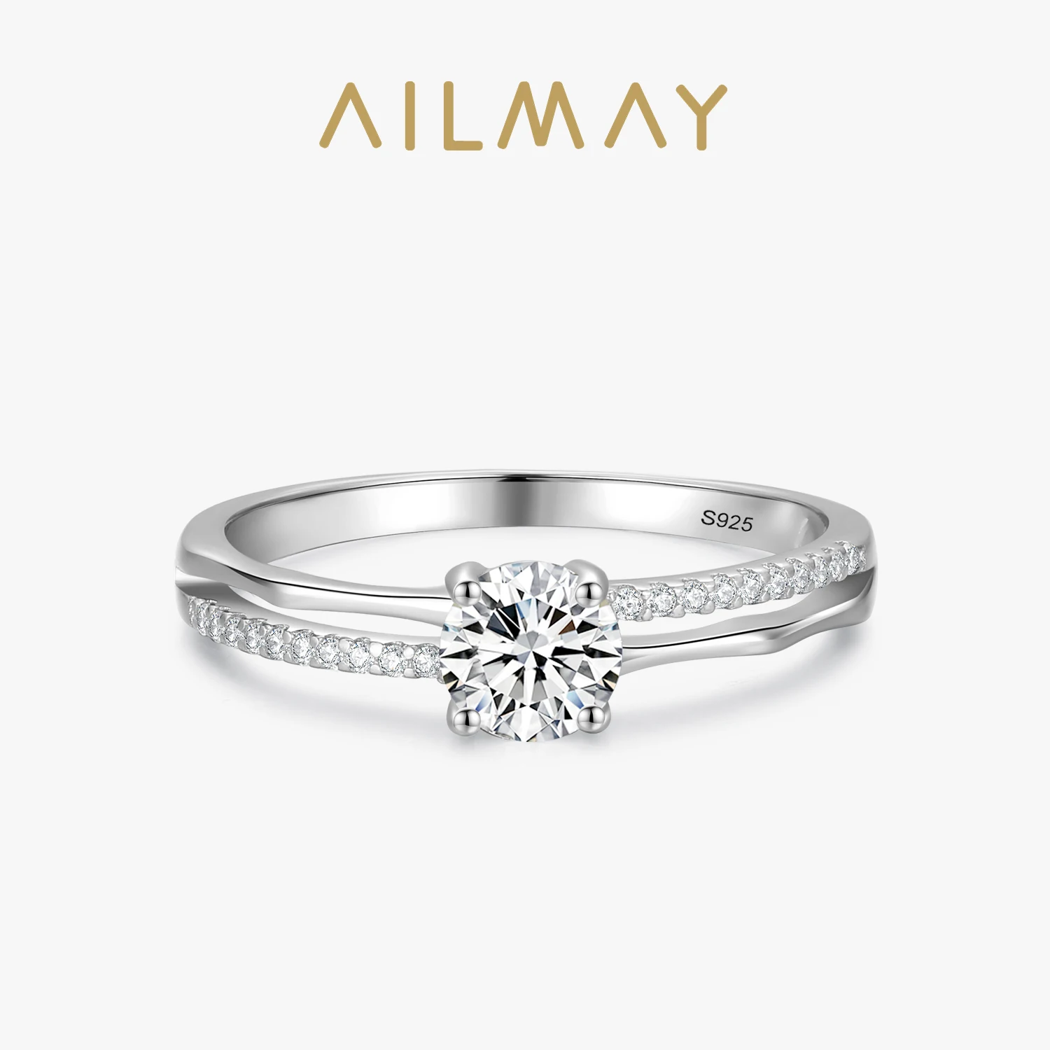 Ailmay 925 Sterling Silver Fashion Luxury Double Iine Slub Clear Zircon Rings For Women Wedding Engagement Fine Jewelry