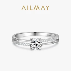Ailmay 925 Sterling Silver Fashion Luxury Double Iine Slub Clear Zircon Rings For Women Wedding Engagement Fine Jewelry