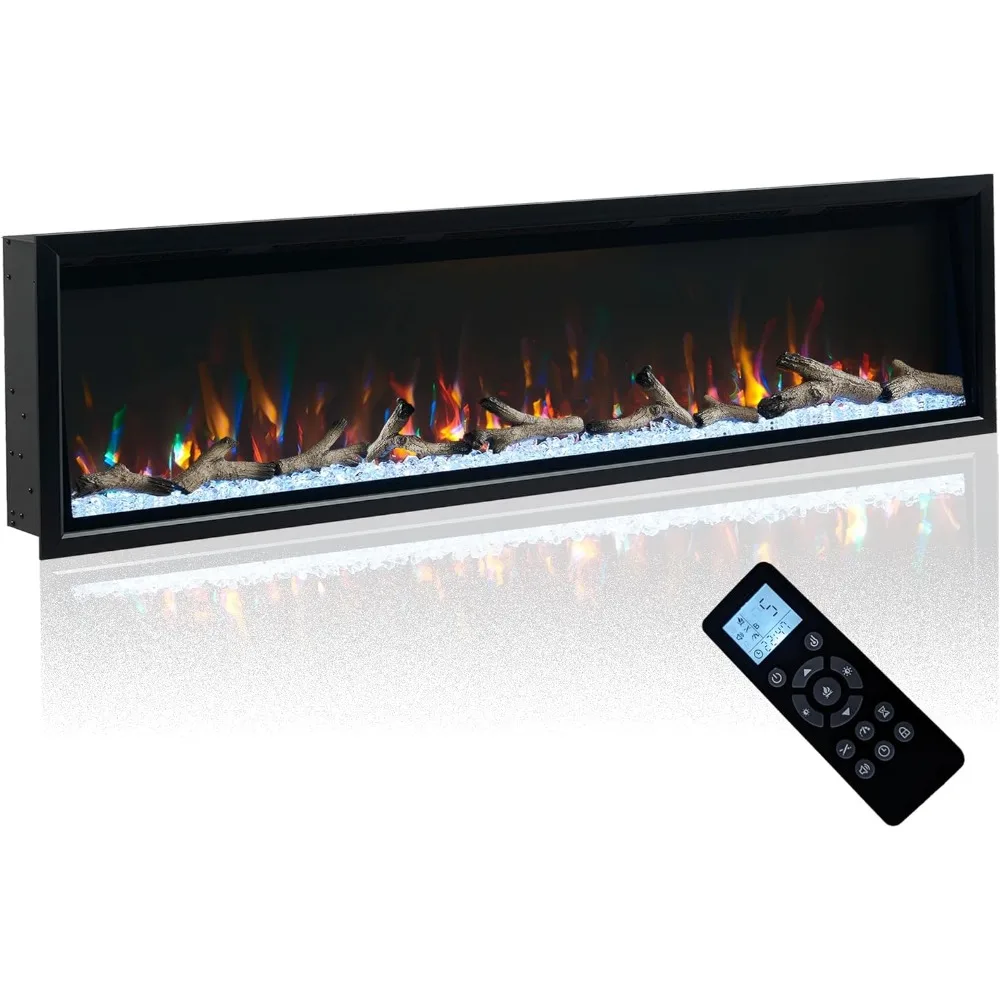 

72-дюймовый электрический камин с алюминиевой рамой, конструкция со скрытыми вентиляционными отверстиями, встраиваемый и настенный камин с термостатом, 1