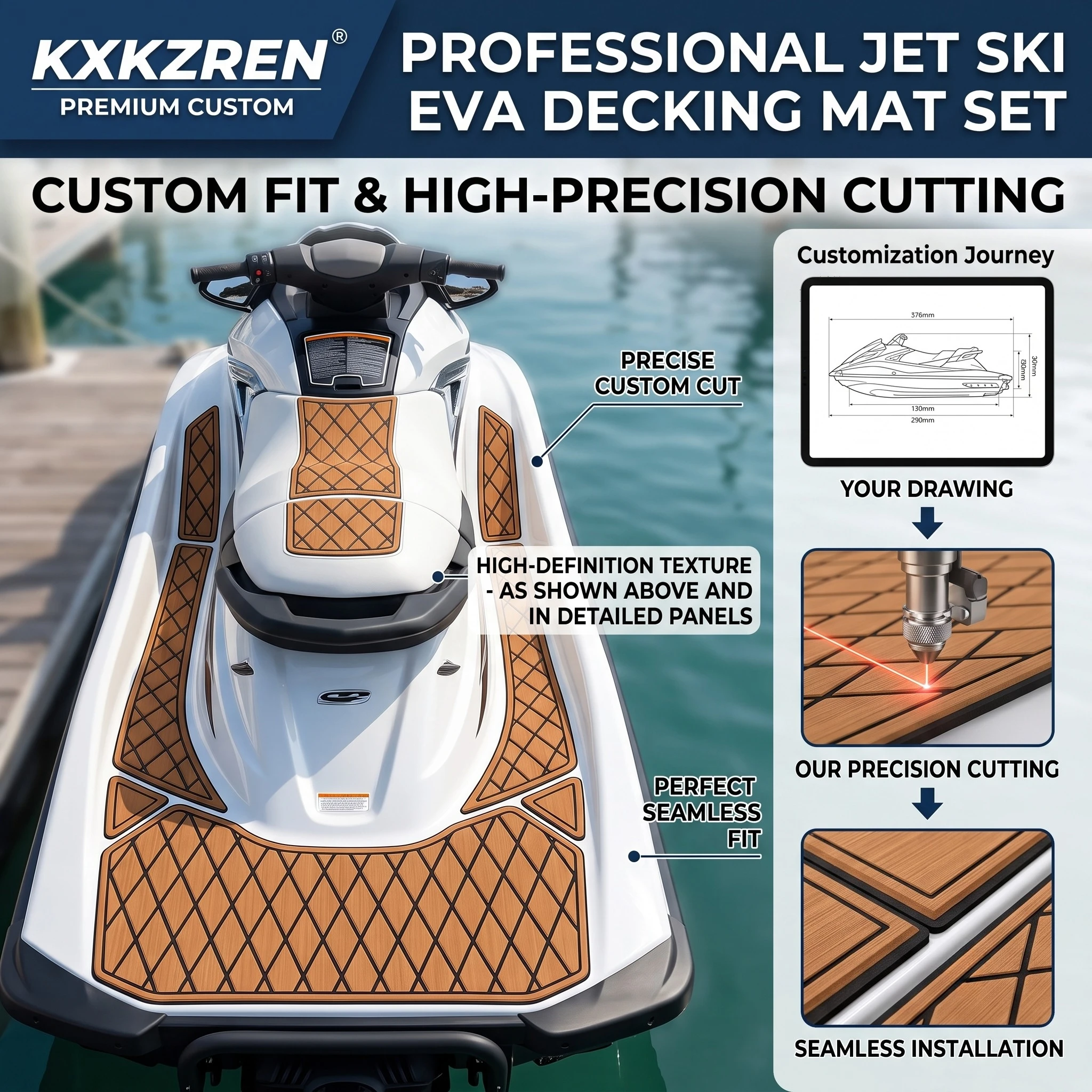 KXKZREN Marine Deck Covering Kit Compatible with 2012 Monterey 264FS EVA Foam Non Slip Cockpit Swim Platform Boat Flooring Mats