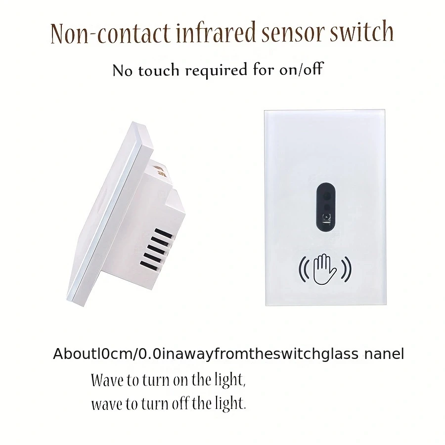 1 قطعة مفتاح الإضاءة الجدار موجة الأشعة تحت الحمراء مستشعر الأشعة تحت الحمراء لا حاجة اللمس الولايات المتحدة 220 فولت 110 فولت لوحة شاشة زجاجية الطاقة الكهربائية على قبالة مصباح #4
