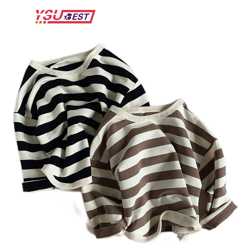 

Children' Clothing Pure Cotton Long Sleeve T-shirts Baby Boy Girl Tops Kids T-shirt Pullover Spring Autumn Baby Stripe Clothes