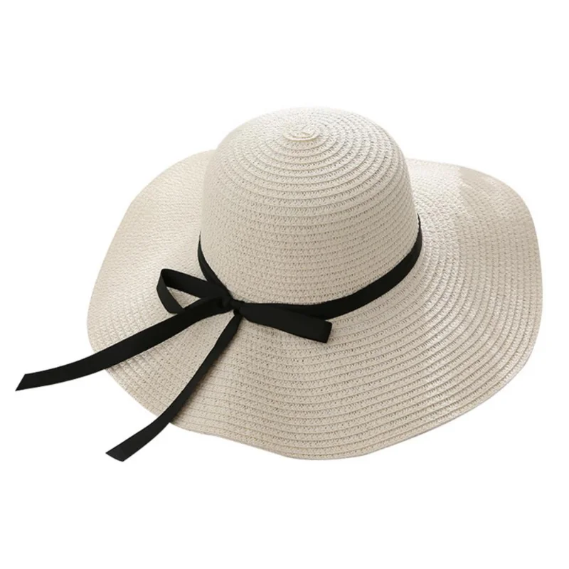Chapéu de palha dobrável para mulheres, boné de sol de praia, protetor UV, boné de viagem, senhora, fêmea, simples, meninas flexíveis, verão, novo