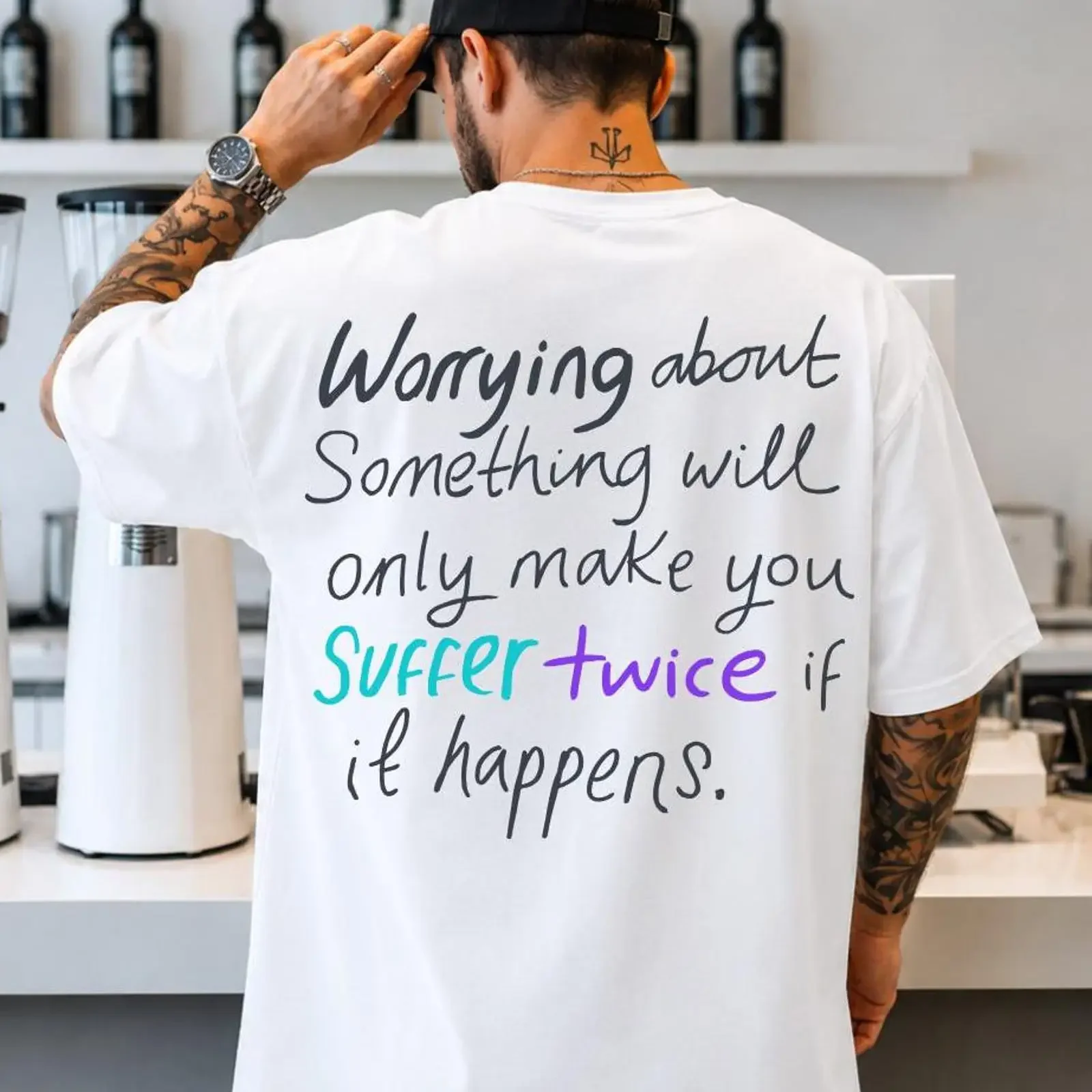 Worrying Quote Oversized T Shirt Anxiety Overthinking Mental Health Therapy Casual Positive Mindset Self Care Top vintage