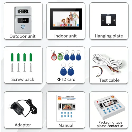 Imagen 2 del producto Sistema de videoportero Digital de 4 cables, Monitor WIFI inalámbrico de 7 pulgadas, cámara de portero de 1080P, tarjeta de timbre de vídeo, desbloqueo por aplicación Tuya