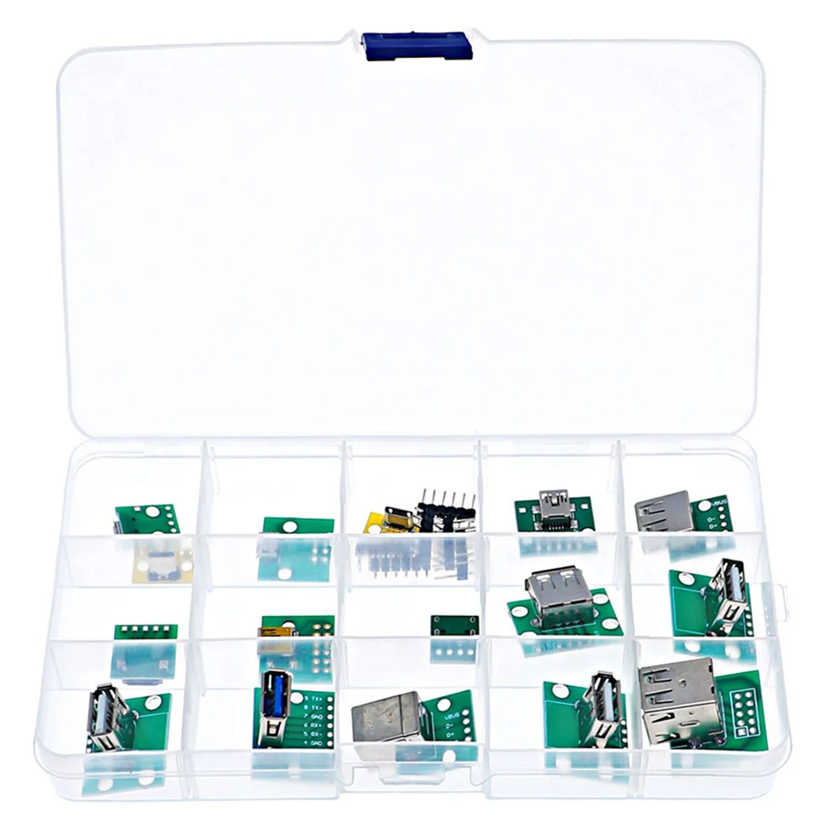 موصل USB صغير إلى موصل DIP مع لوحة PCB، Micro-USB، USB 2.0، النوع C، USB B، USB 3.0، 16 مجموعة محول المقبس