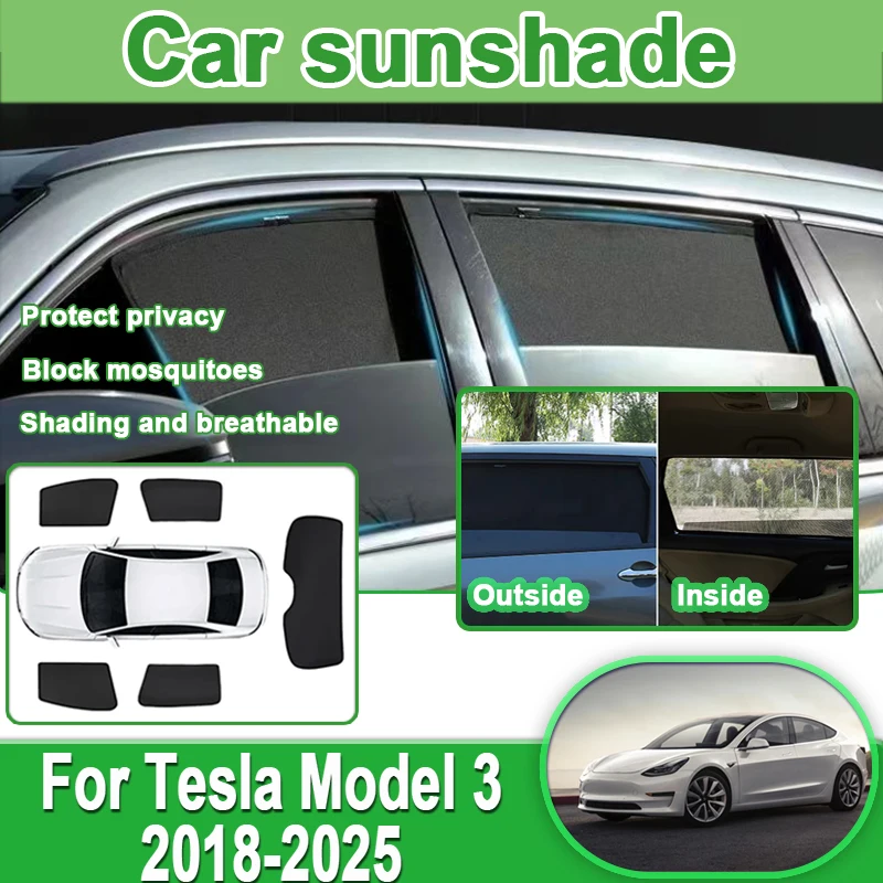 

Солнцезащитная сетка для автомобиля Tesla Model 3, аксессуары для Model 3 2018-2025, солнцезащитные козырьки на лобовое стекло и боковые окна, комплекты для кузова автомобиля